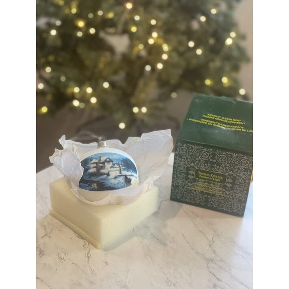 Christmas Ornament Thomas Kinkade Moonlit Sleigh Ride Large Glass 2004 with Box - Picture 4 of 13